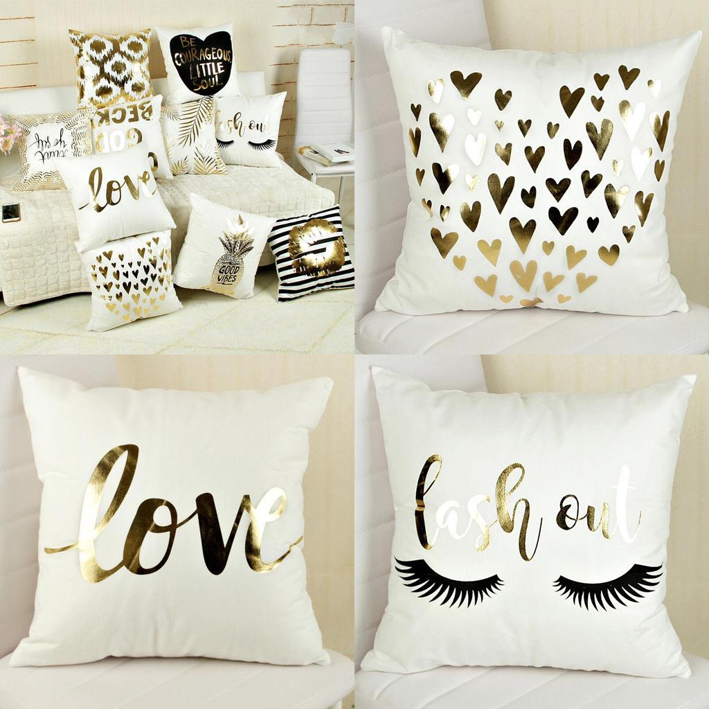 Luxurious Gold Shining Printed Cotton Throw Pillow Case For Elegant Home Decor