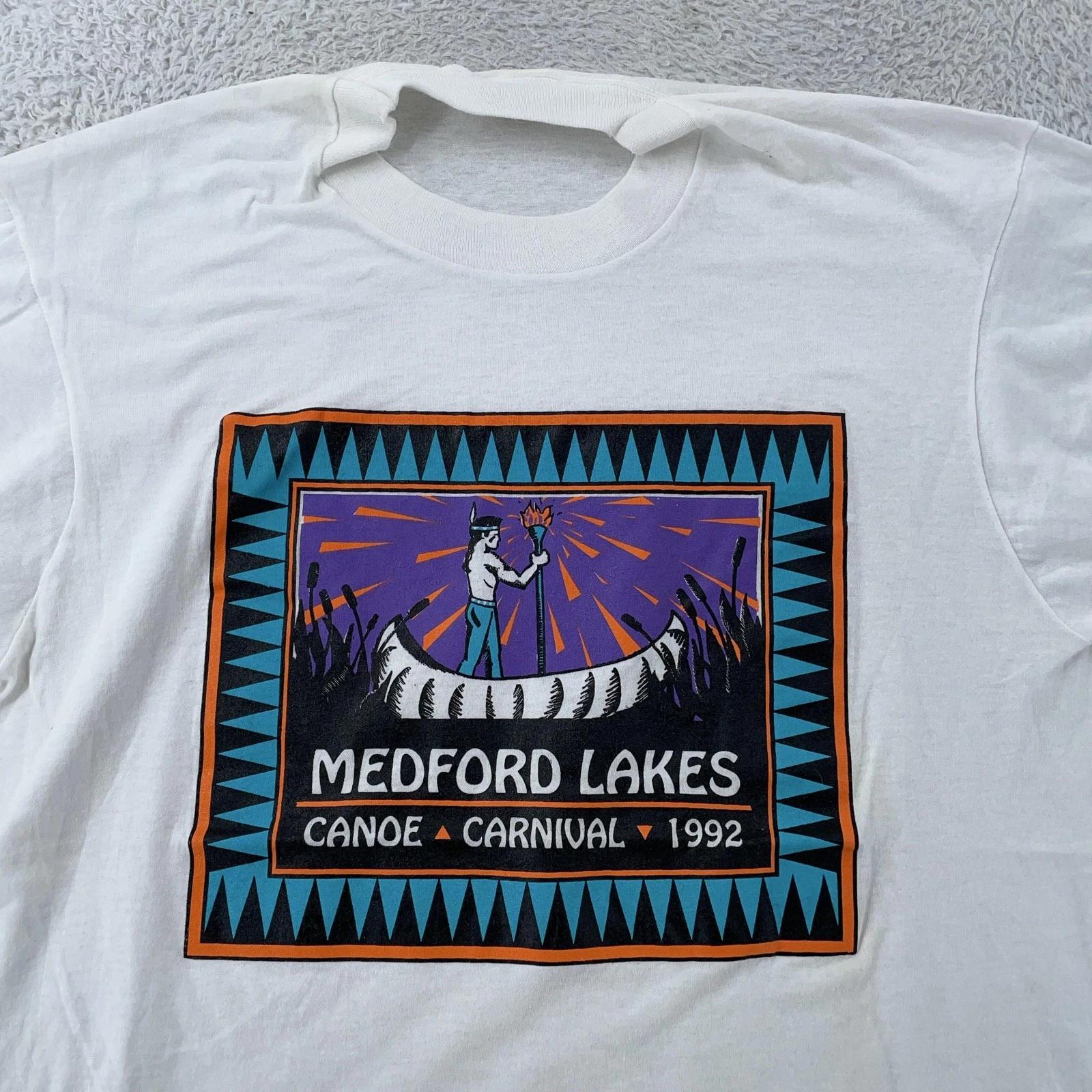 

Vintage 90s Medford Lakes New Jersey Canoe Carnival Shirt Medium White USA Tee S
