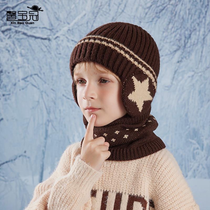 Children's Hats, Scarves, Winter Velvet, Warm Ears, Cold-proof Knitted Wool Hats, Male and Female Baby Pullover Hats