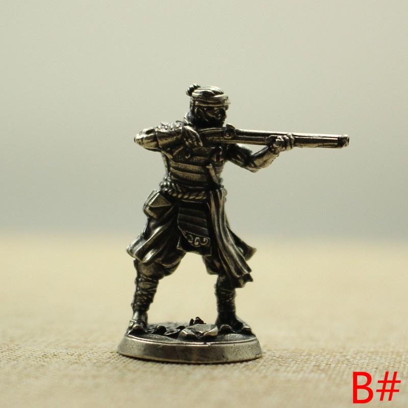 White Copper Japanese Shogunate Samurai Gun Soldiers Figurines Miniatures Vintage Metal Soldiers Model Statue Desktop Ornament