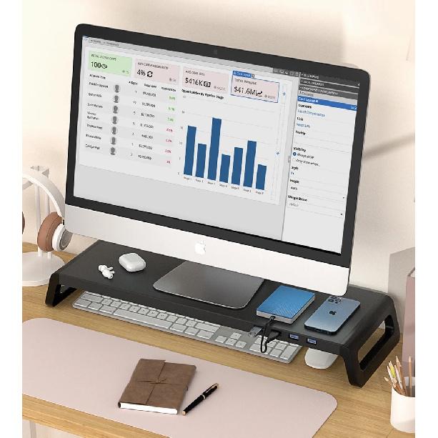 Monitor Stand Riser without or with USB3.0 Hub Computer Monitor Stands Desk Shelf PC Accessories Support Monitor Black