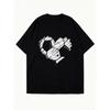 Oversized T Shirt Black Soccer Ball Heart Print Casual Wear For Women And Girls