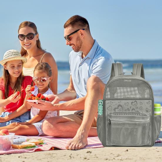 Backpack Great Load Bearing Hollow Mesh Beach Bag Street Style Large Capacity Adjustable Shoulder Strap Outdoor Travel Camping School Bag