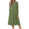 Women's Casual Fashion Round Neck Long Sleeve Color Midi Dress