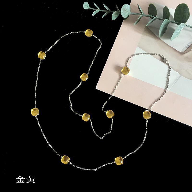 Fashion Beaded Necklaces Long Sweater Chain Necklace Faceted Colorful Candy Fruit Sugar Pendant Crystal Necklace Stainless Steel