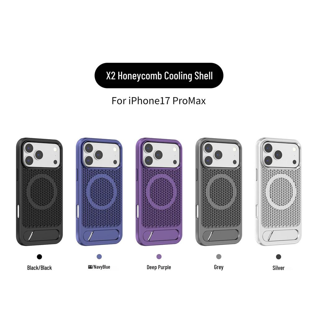 Compatible iPhone 17 Honeycomb Heat Dissipation Case, 16 Pro Max Metal Stand, 15 Magnetic Protective Apple Case