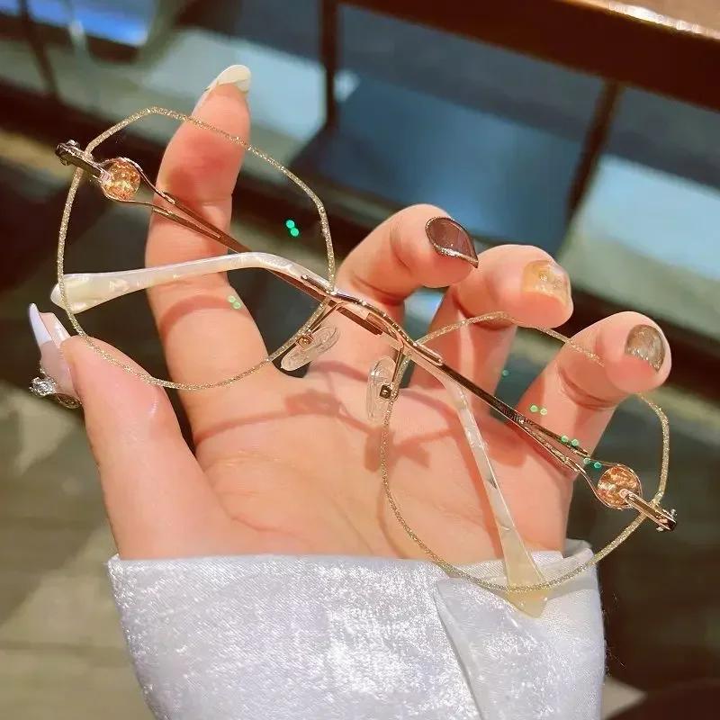 Metal Trimmed Frameless Reading Glasses Women's Anti Blue Light Exquisite and Elegant Presbyopia Glasses +1.0 To + 4.0 Oculos