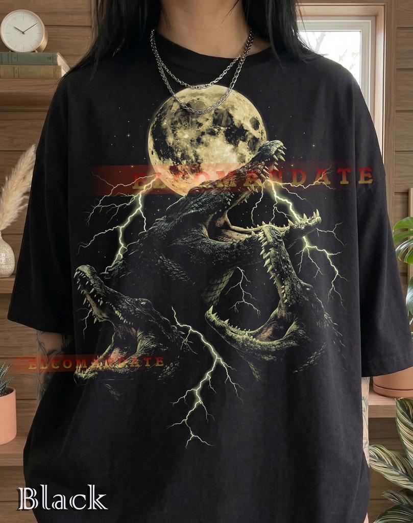 Crocodile Alligator Full Moon Lightning Comfort Colors® Tshirt, Wildlife Nature Reptile Lover Predator Vintage Animal Retro 90s Tee