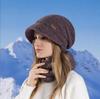Conjunto de gorros cálidos, bufanda y gorro de invierno, gorro de punto cálido con protección contra el frío de terciopelo, conjunto de gorros de punto para mujer