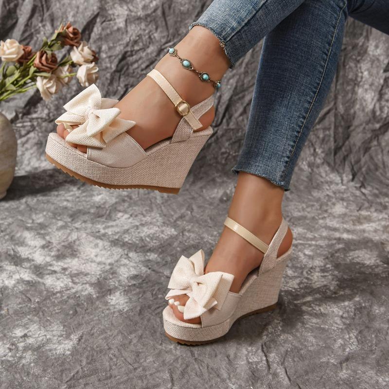Women Wedge Sandals Fashion Butterfly Bow Peep Toe Waterproof Platform Sandals Outdoor Casual Non Slip Buckle Strap Sandale