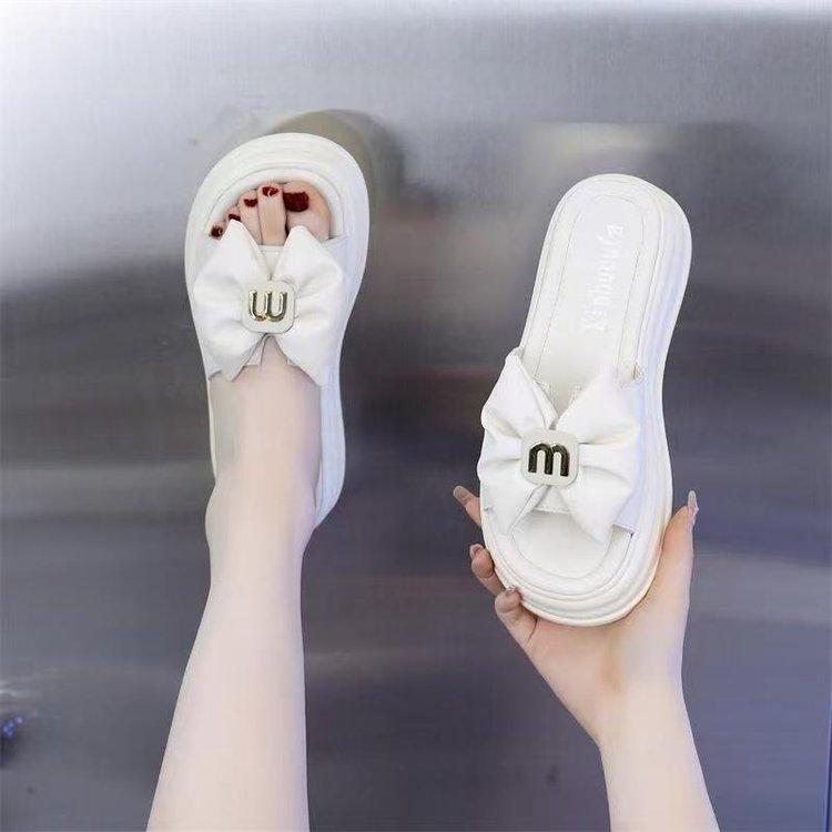 Bow Cool Slippers Women's Summer Wear 2025 New Platform Casual Beach Sandals Fashion with Skirt One-word Drag