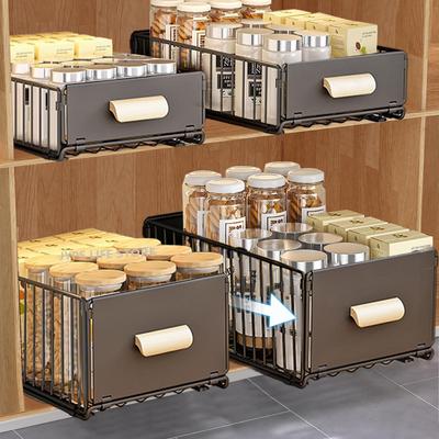 Kitchen Storage Sliding Drawer Pull Out Cabinet Organizer With Wooden Handle Spice Storage Rack For Kitchen Cupboard Organizer