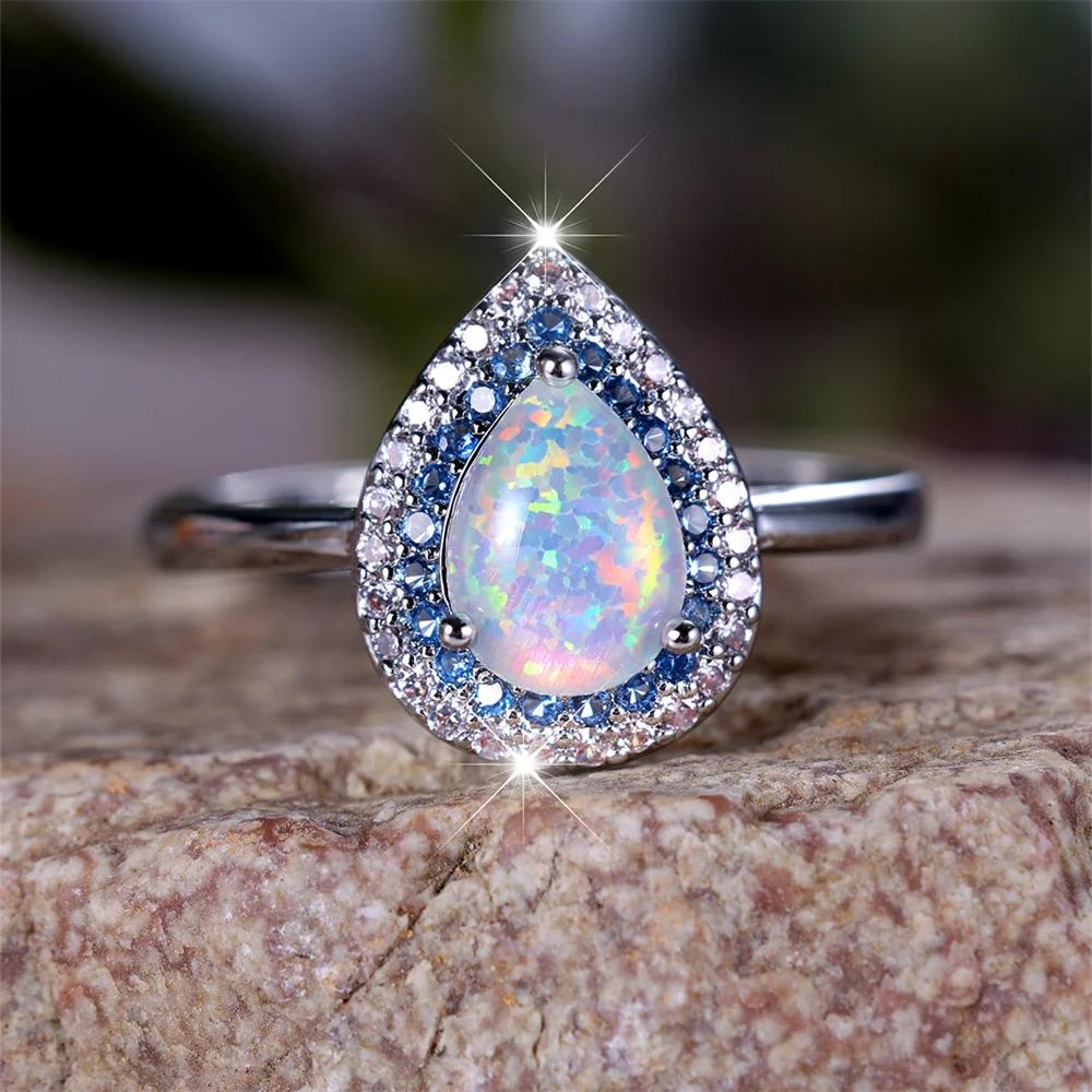 Zirkon Tropfen Wasser Strahlende Ringe für Damen Silberfarbe Verlobungsring Mode Finger Schmuck Geburtstagsgeschenk