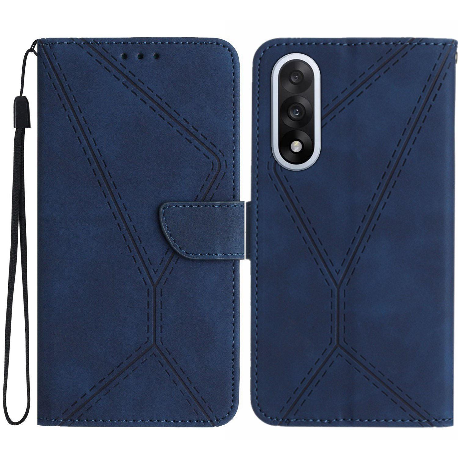 

Для OnePlus Nord 5 5G Чехол Кожаный с тиснением Линии на ощупь Флип-чехол из ПУ кожи Blue