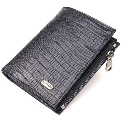 Textured Vertical Wallet Made of Genuine Leather CANPELLINI Purse 21672 Black