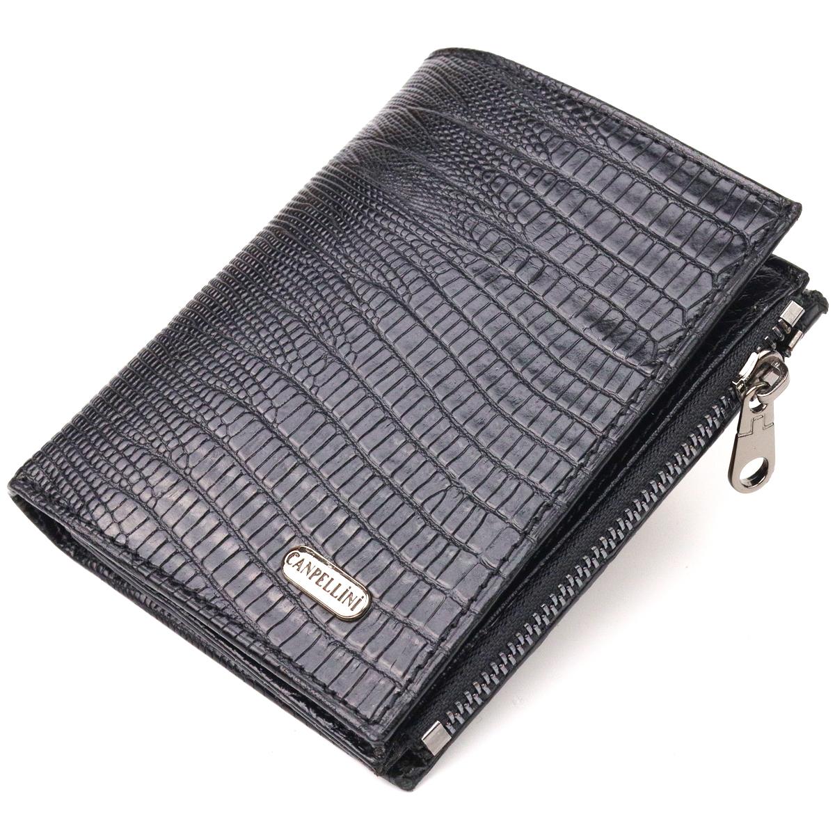 

Фактурний вертикальний гаманець з натуральної шкіри CANPELLINI Purse 21672 Чорний