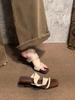 Sheepskin version of genuine leather two wear French wedge heel retro one-word slippers women's summer wear temperament high heels cool slippers