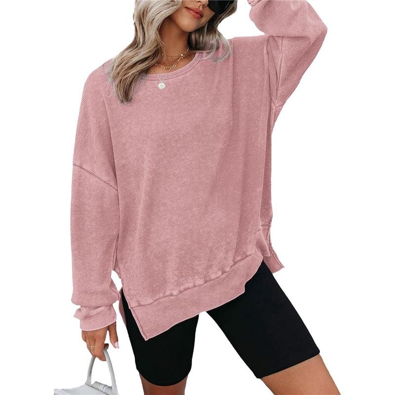 Women's Crew Neck Sweatshirt Loose Batwing Long Sleeve Pullover Irregular Hem Casual Blouse