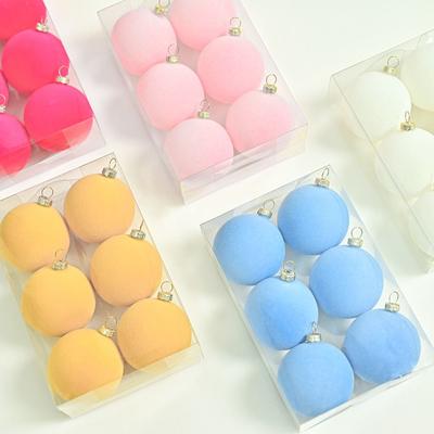 6pcs 6cm Flocked Christmas Ball Pendant Shatterproof Elegant Xmas Tree Hanging Ornament Reusable Christmas Hanging Balls Set
