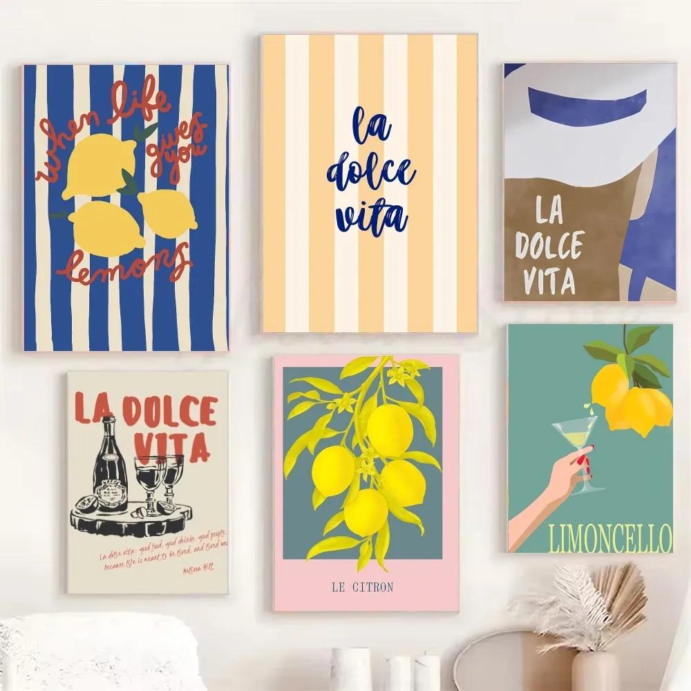 Minimalist La Dolce Vita Lemon Canvas Poster Fresh Lemon Fruit Wall Art for Modern Living Room Bedroom Bar Cafe and Home Decor