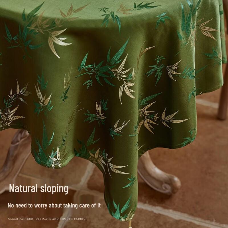 New Chinese Style Green Bamboo Tassel Round Tablecloth