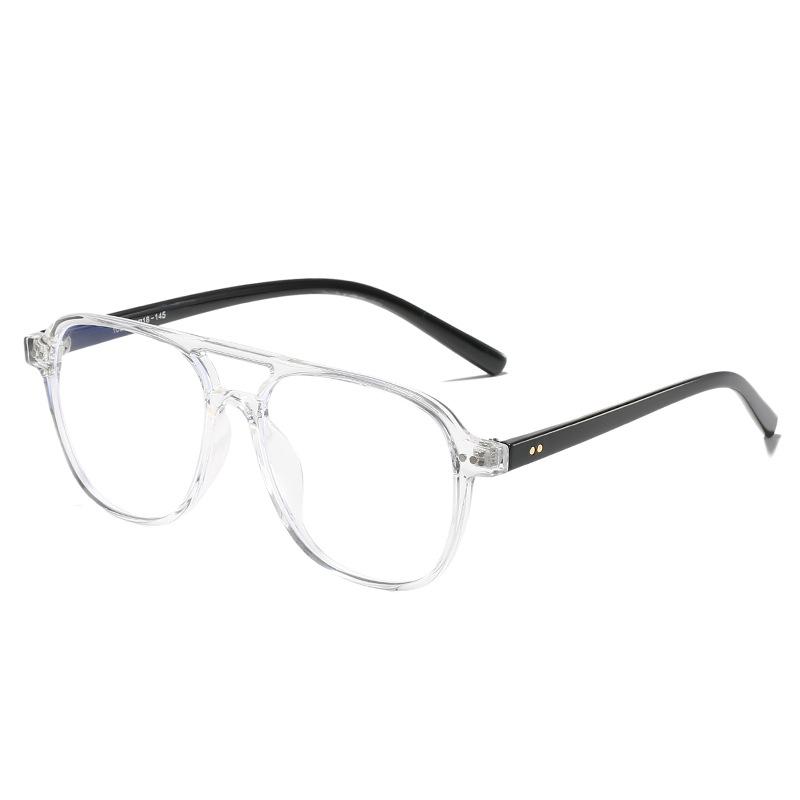 Double Beam Pilot Glasses Frame Anti-Blue Transparent Frame Tr90 Glasses Men'S And Women'S Rivets Decorative Flat Glasses