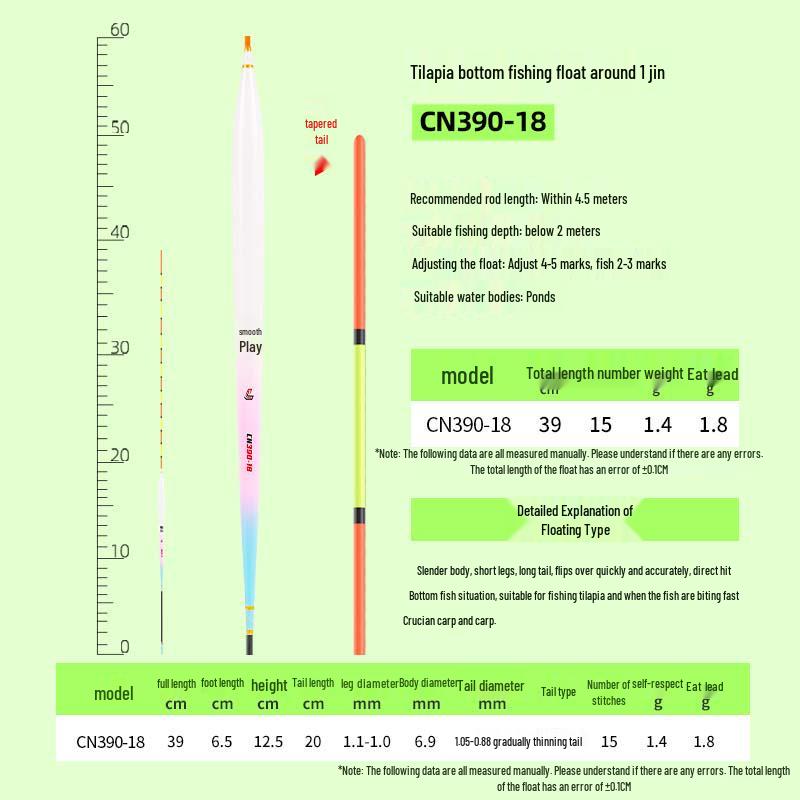 High Sensitivity Nano Fishing Float for Silver, Grass, and Crucian Carp with Thickened Tail and Shallow Water Visibility