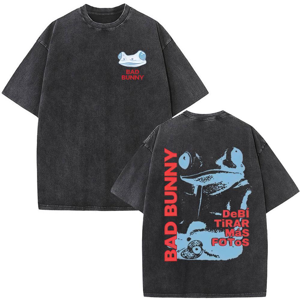 Vintage Washed Rapper Bad Bunny Debi Tirar Mas Fotos DTMF T Shirts Men Women Summer Clothing Fashion Hip Hop Tshirts Streetwear