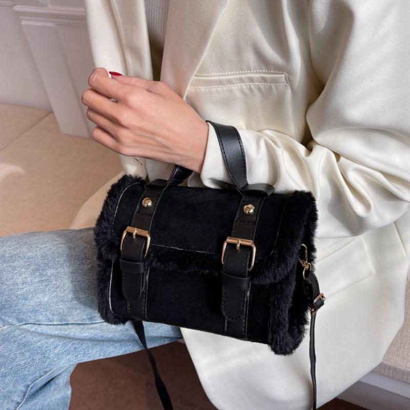 Winter Women Plush Crossbody Bag Soft Velvet Mini Square Shoulder Handbag Stylish Small Purse Wallet