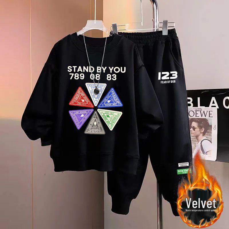 Teen Boy Handsome Hoodie and Sweatpants Set - Junior High Long Sleeve Autumn/Winter Outfit for Big & Tall Boys Age 15
