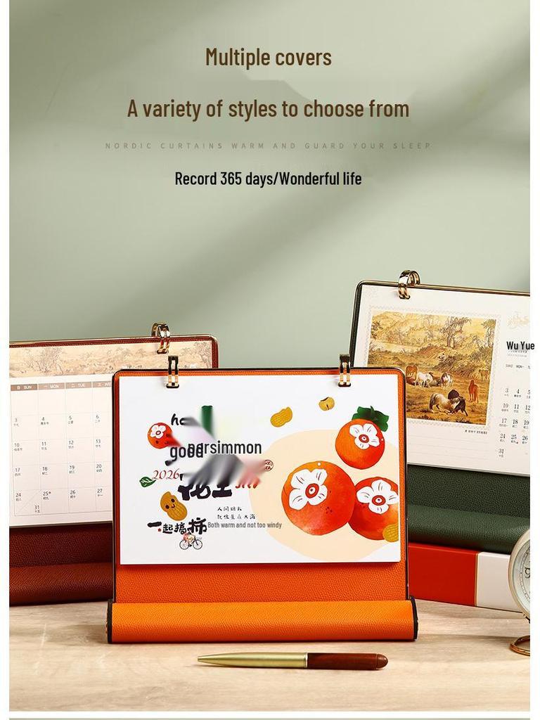 Personalized 2026 Leather Desk Calendar and Notepad Planner with Custom Logo