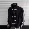 New Chinese Style Three-stripe Traditional Chinese Button Casual Jacket, Stand-up Collar Baseball Jacket