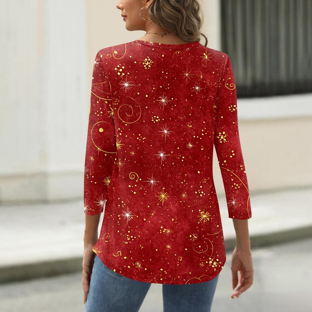Women's T Shirt Christmas Print 3/4 Sleeve Daily Weekend Fashion Basic Round Neck Regular Top