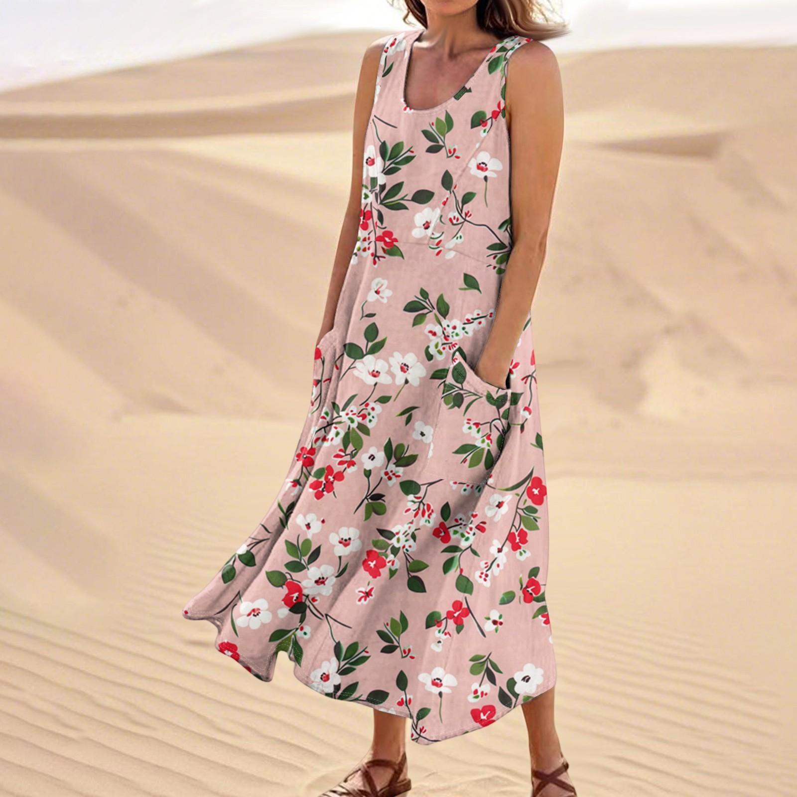 

Женское летнее повседневное модное платье без рукавов с цветочным принтом и карманом XL