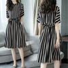 Summer dress Korean version waist temperament fashionable casual loose medium and long vertical striped dress women