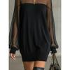 Novedad Vestido Jersey de Manga Larga Transparente con Patchwork de Malla Redonda para Mujer Estilo Europeo Americano