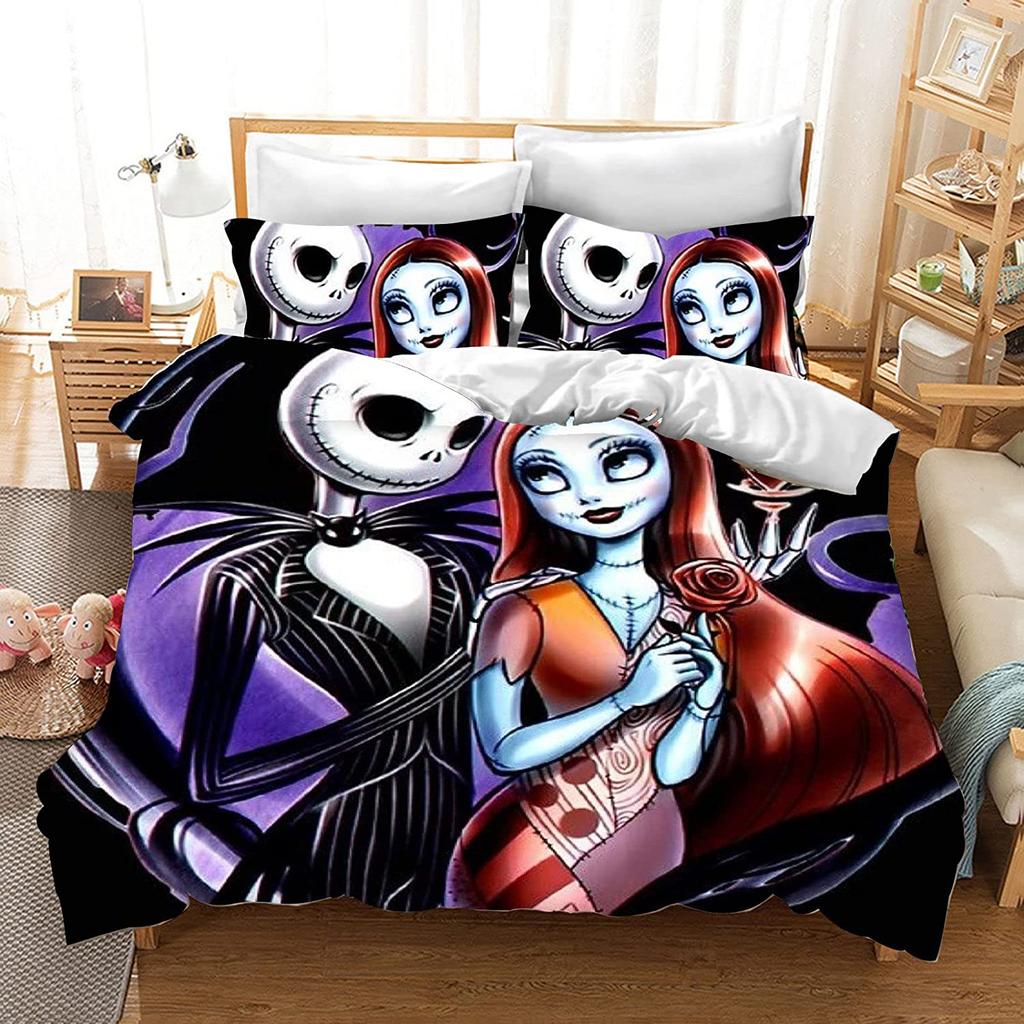 Jack Skellington Anime Bedroom Duvet Cover Set Comforte Printed Cartoon Twin Size Bedding Sets Christmas Gifts 3-piece