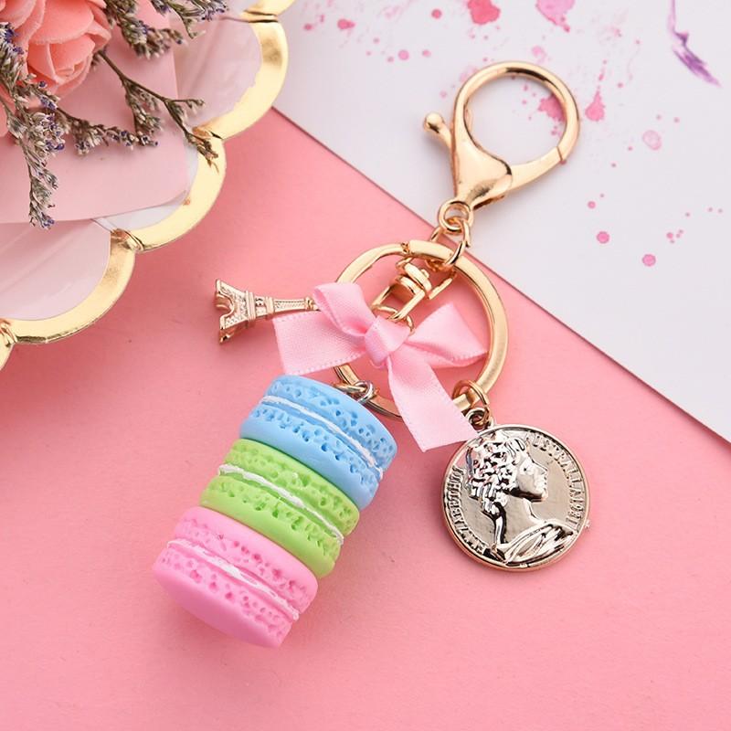 Schöner Macaron-Kuchen Eiffelturm Lebensmittel Schlüsselanhänger Schleife Autoschlüsselanhänger Tasche Geldbörse Anhänger Lebensmittel Kuchen Macaron Schlüsselanhänger