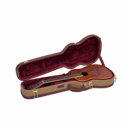 Crossrock Wooden Ukulele Case for 30/31-inch Baritone Ukuleles | Stainless Steel Latch, Sponge Interior, Storage Space, Vinyl Tweed (CRW600BUTW)