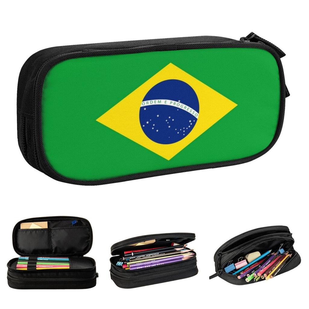 Creative Brazil Flag Pencil Cases Pencilcases Pen for Student Large Storage Bag Office Gifts Stationery