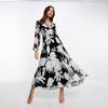Women's Fashion Printed V-neck Flowy Maxi Dress, Casual Elegant Party Dress for European American