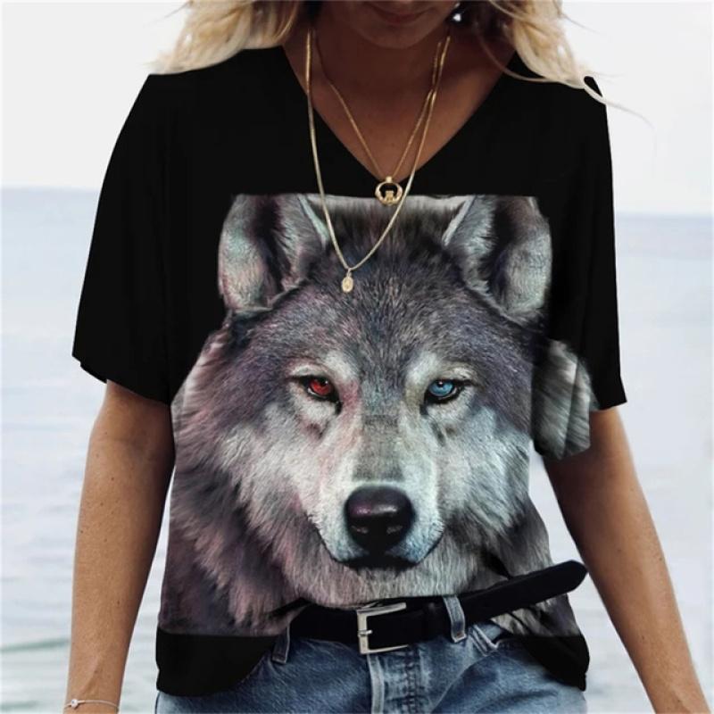 Vrouwen T-shirt Lone Wolf Grafisch 3D Geprint Y2k Mode Elegantie Vintage Korte Mouw Elegant Casual Comfortabel Polyester