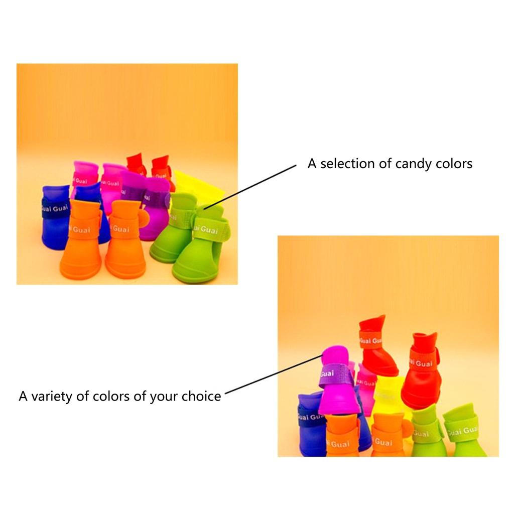 4 Pièces Bottes de Pluie pour Chien Imperméables Chaussures pour Chiot Bottillons en Silicone avec Sangle Réglable Semelles Antidérapantes Chaussures d'Extérieur pour Animaux de Compagnie