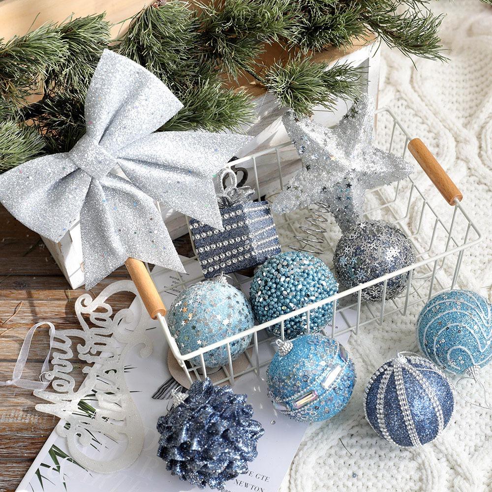 

Christmas Tree Supplies 8cm Blue Balls Luxury Glitter Pendant Bow Pendant 2024 Christmas Decoration 2025 Home New Year Eve Decor