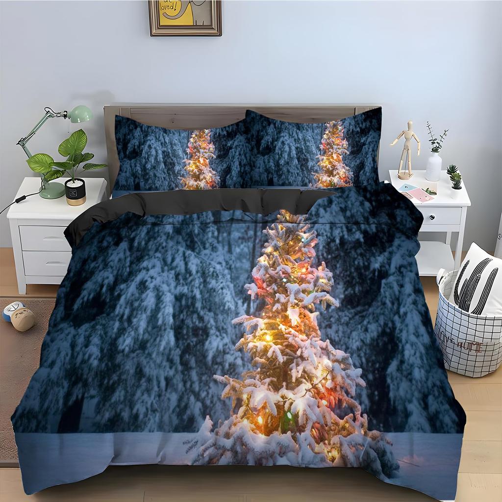 Snowman Santa Hat Christmas Duvet Cover Set 3 Piece Bedding with 2 Pillow Shams Single Queen King Full Size