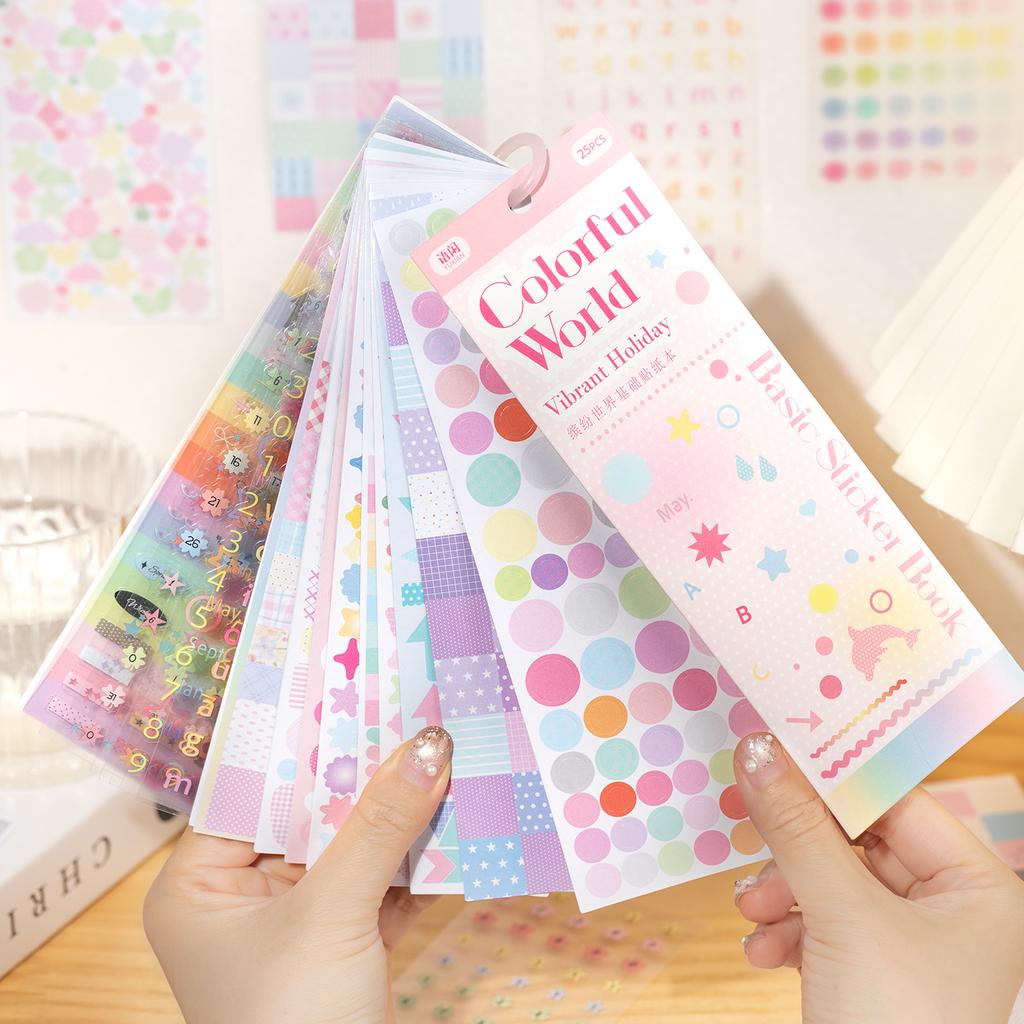 25sheets Kawaii Ins Multi material die-cutting sticker book DIY handmade scrapbook aesthetic decoration stationery sticker