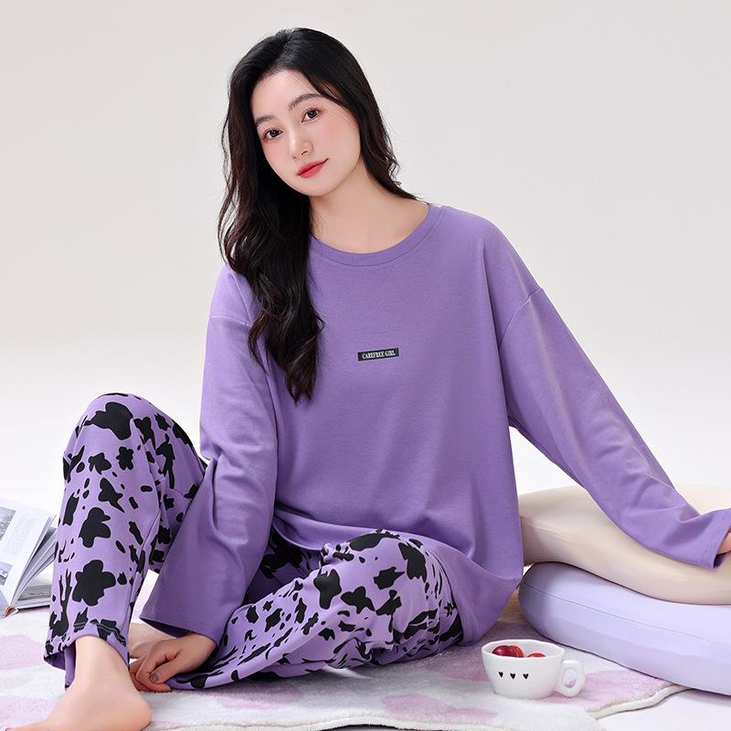 

Женский двусторонний хлопковый пижамный комплект: Высококачественный, приятный к коже пуловер с круглым вырезом - Идеально для домашней носки XXXL (suggested weight 160-180 jin)