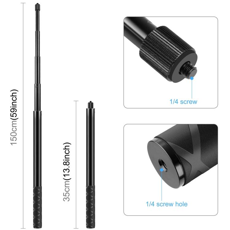 PULUZ Soporte de Liberación Rápida para Ciclismo con Juego de Palo Selfie de 150 cm, Pinzas Dobles Tipo Cangrejo y Simples, Soporte Fijo para Manillar (Negro)