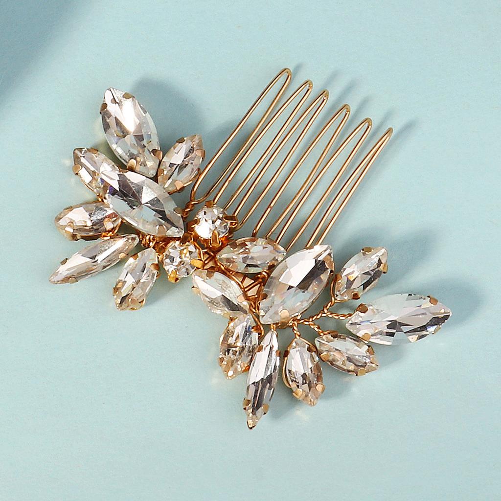 New Bridal Hair Comb High-end Wedding Prom Party Hair Accessories Female Handmade Marquise Rhinestone Six-tooth Comb