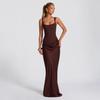 Women's Spring Slim Fishbone Strappy Long Dress - Solid Color Hip-Hugging Design